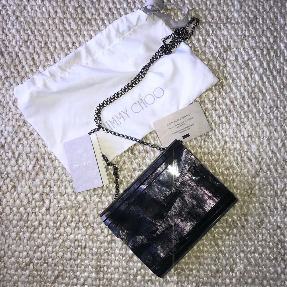 NEW: Jimmy Choo Black Metallic “Candy” Clutch